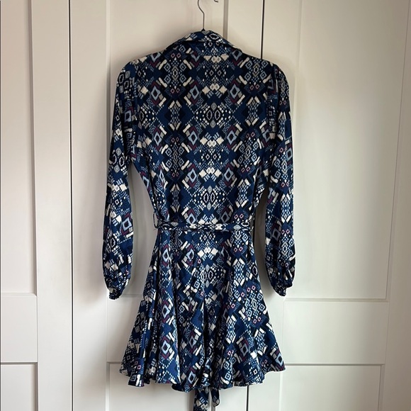 ANNA KAY Geometric Print Long Sleeve Button Down Flounce Dress | Medium - Picture 3 of 5